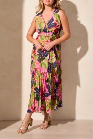 Sleeveless Plisse Dress w/Lining-Teaberry