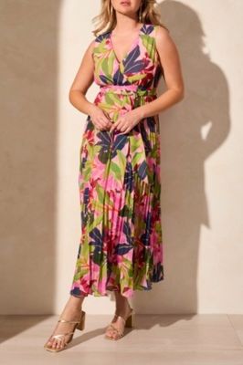 Sleeveless Plisse Dress w/Lining-Teaberry