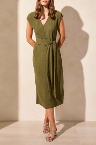 Short Sleeve Dress w/Front Tie-Loden