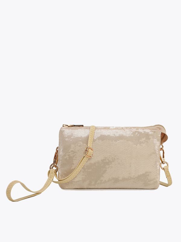 Riley Sequin 3 Compartment Crossbody/Wristlet-Pale Yellow