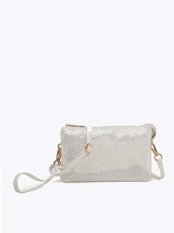 Riley Sequin 3 Compartment Crossbody/Wristlet-White
