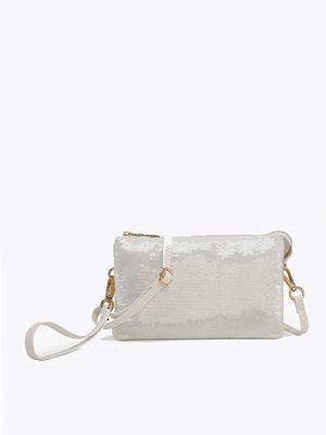 Riley Sequin 3 Compartment Crossbody/Wristlet-White