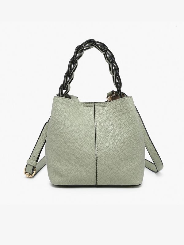 Nora Braided Handle Bucket Bag-Light Sage