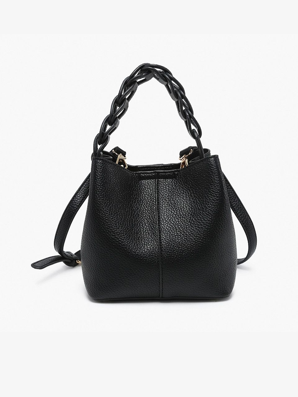 Nora Braided Handle Bucket Bag-Black