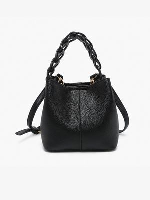 Nora Braided Handle Bucket Bag-Black