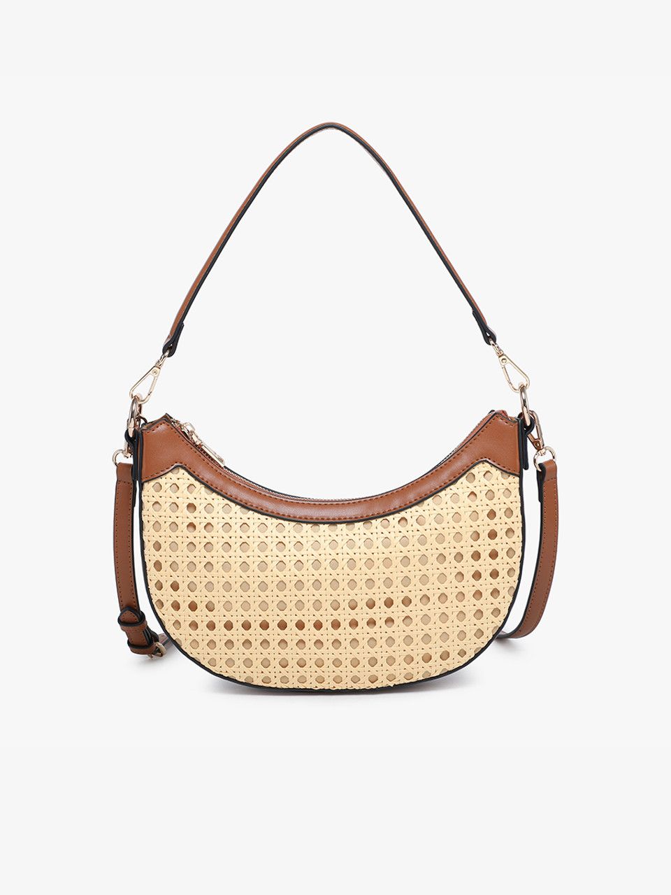 Daisy Half-Moon Rattan Crossbody Natural/Brown