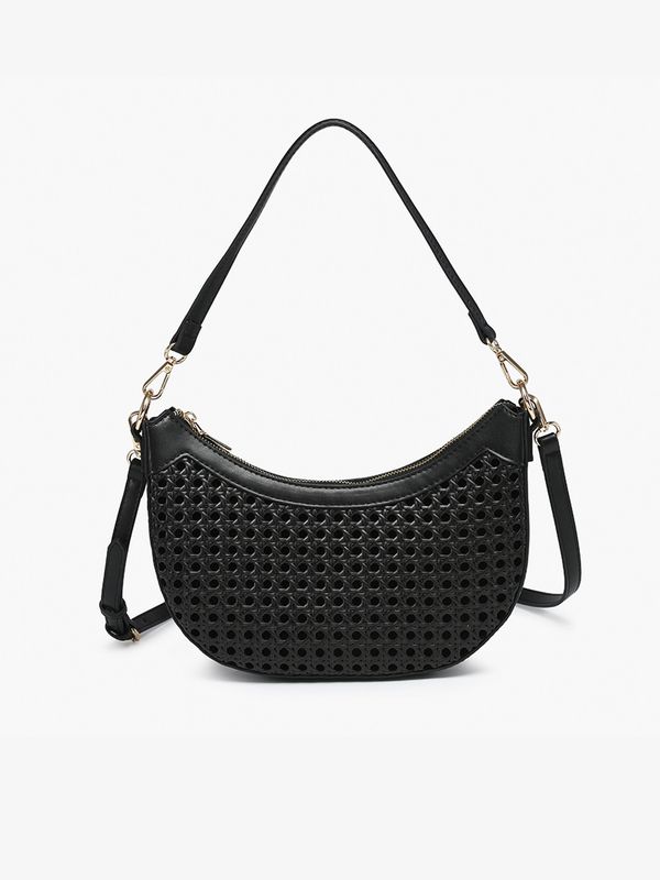 Daisy Half-Moon Rattan Crossbody-Black