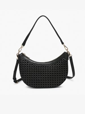 Daisy Half-Moon Rattan Crossbody-Black