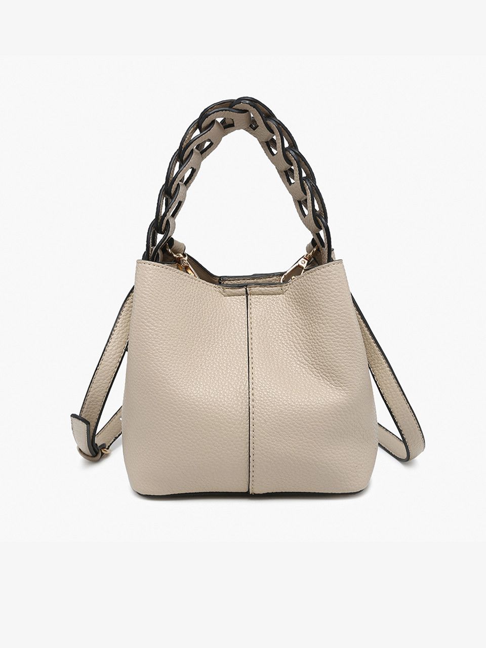 Nora Braided Handle Bucket Bag-Khaki