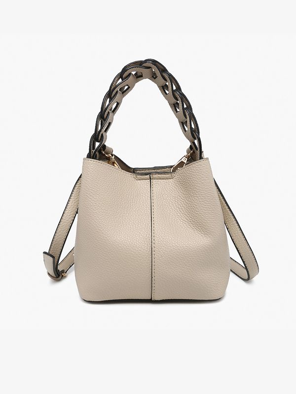 Nora Braided Handle Bucket Bag-Khaki