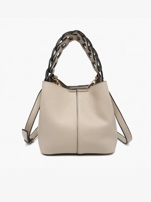 Nora Braided Handle Bucket Bag-Khaki
