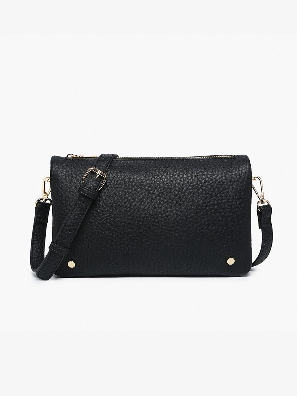 Phiona Studded Flapover Crossbody-Black