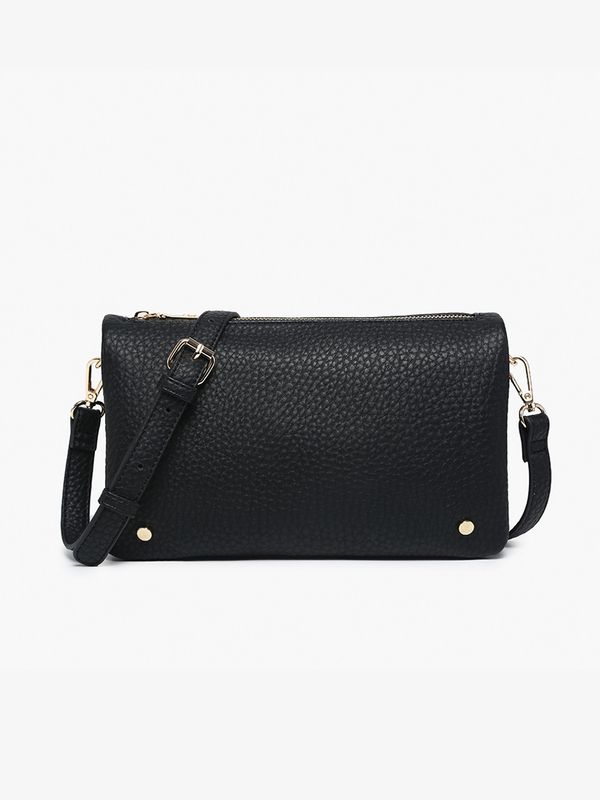 Phiona Studded Flapover Crossbody-Black
