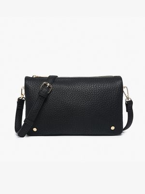 Phiona Studded Flapover Crossbody-Black