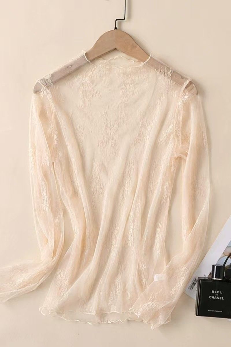 Lace Mesh Sheer Top, Color: Apricot, Size: Small