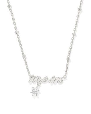 Mom Crystal Short Pendant Necklace-Silver