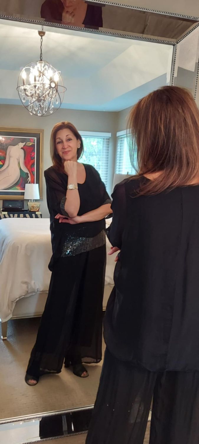 Sequin Bottom Silk Top