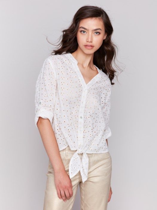 Tie Front Eyelet Blouse