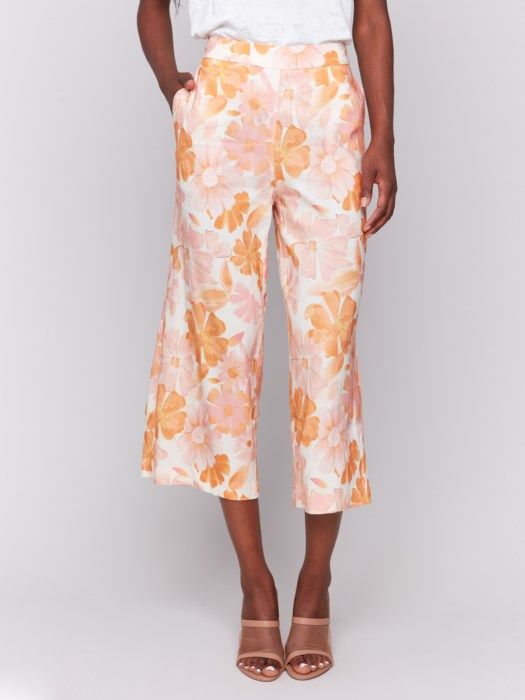 Printed Linen Blend Pants