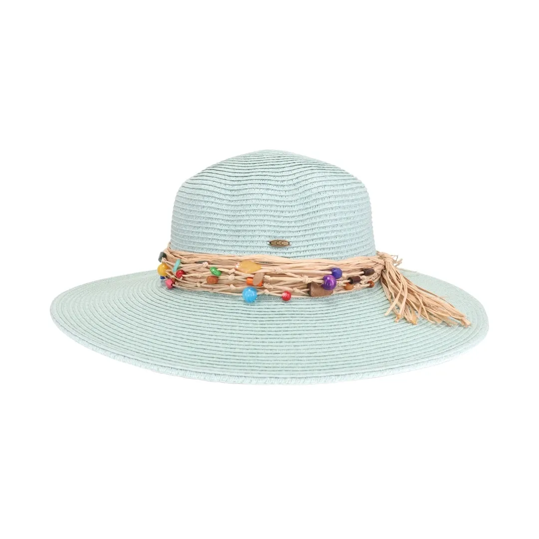 Colorful Bead Trim Sun Hat-Mint