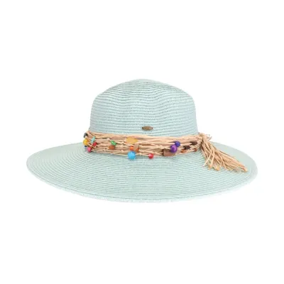 Colorful Bead Trim Sun Hat-Mint