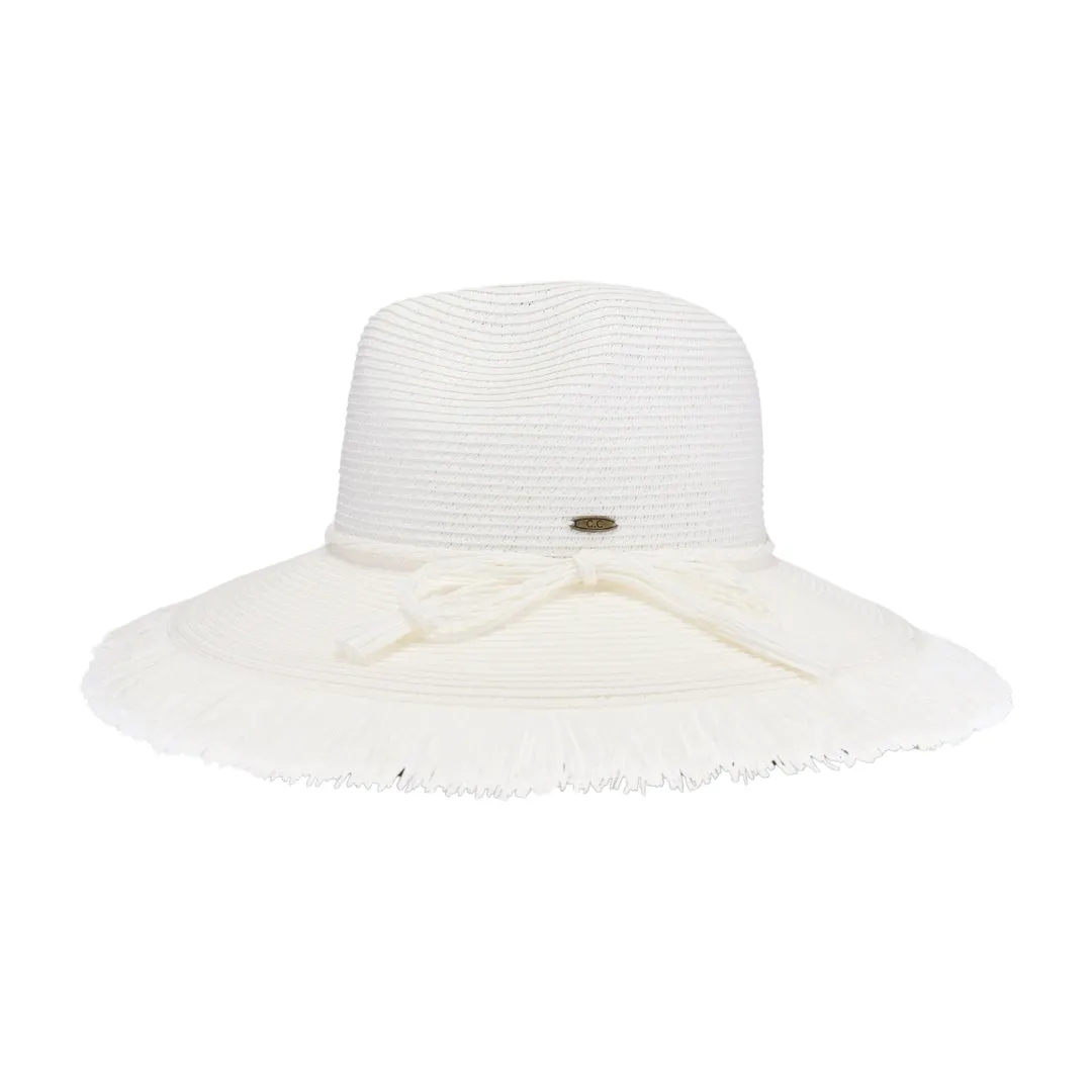 Fringe Trim Sun Hat-White