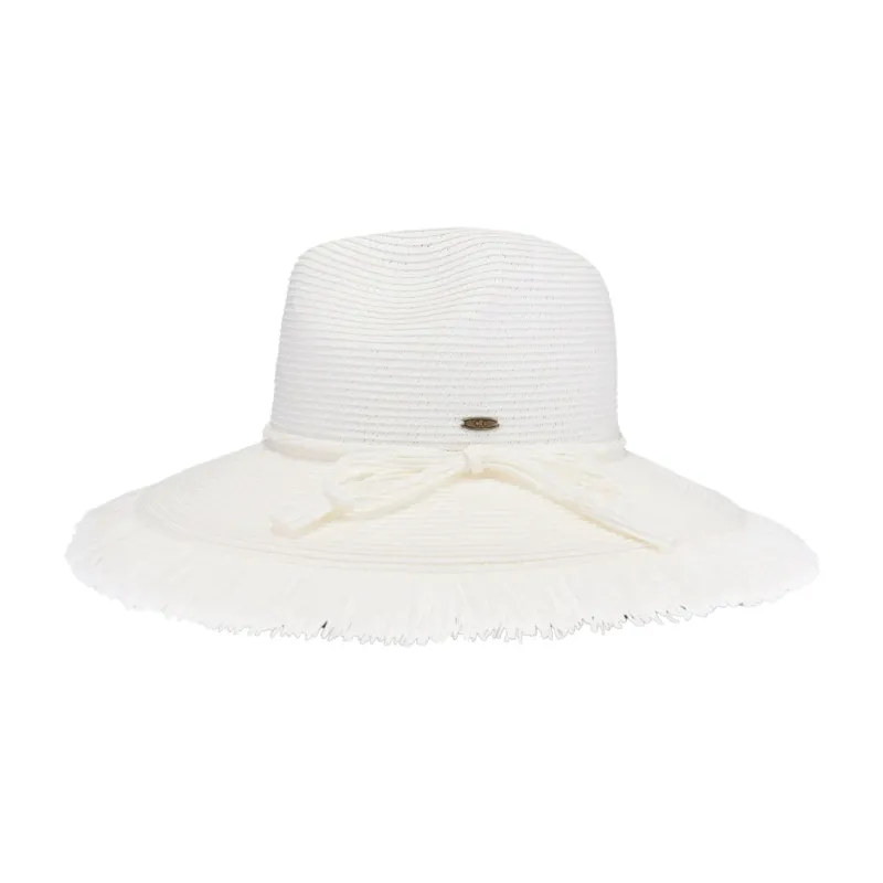 Fringe Trim Sun Hat-White