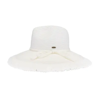 Fringe Trim Sun Hat-White