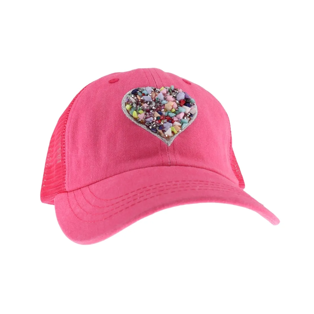 Coral Heart Stone Embellished Cap