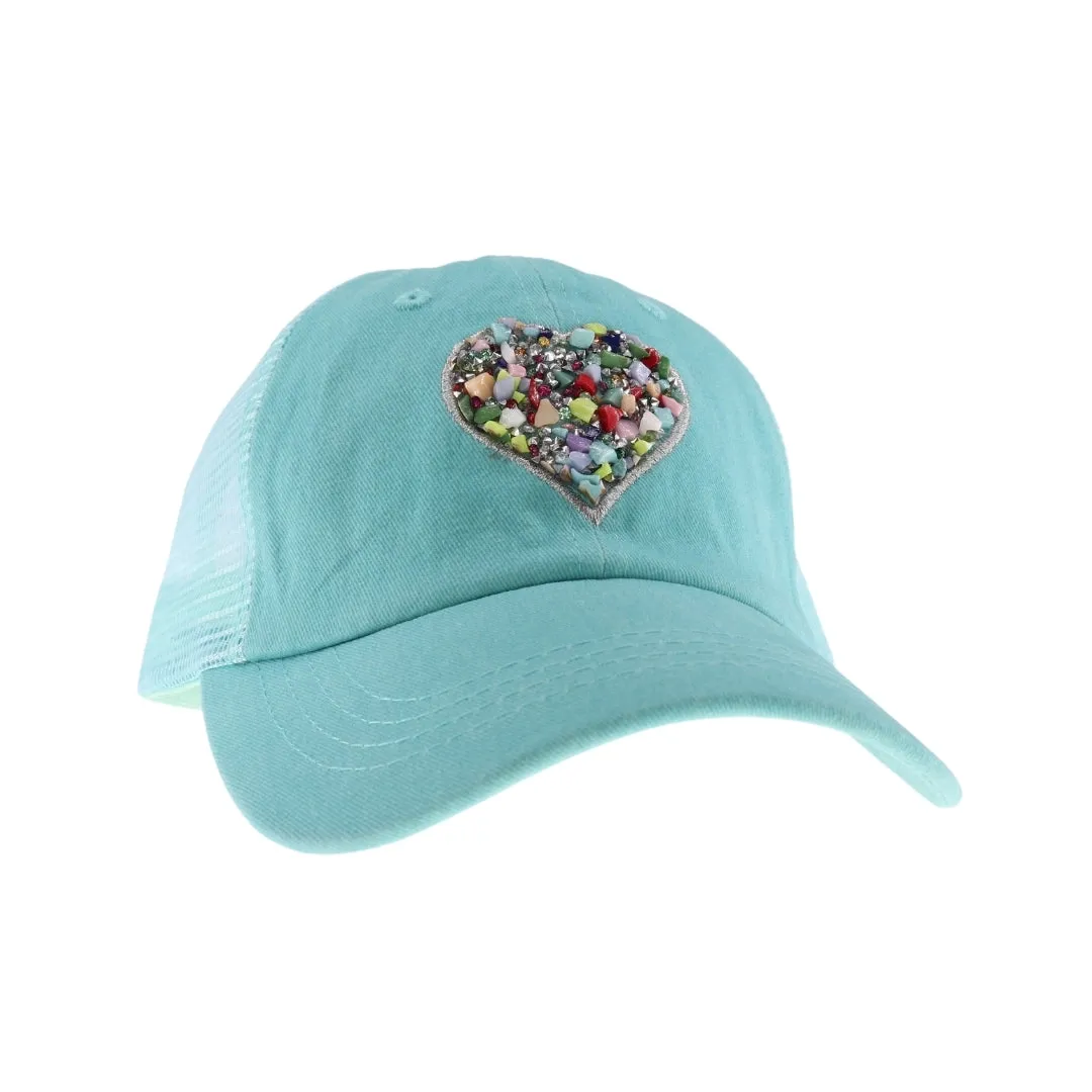 Mint Heart Stone Embellished Cap