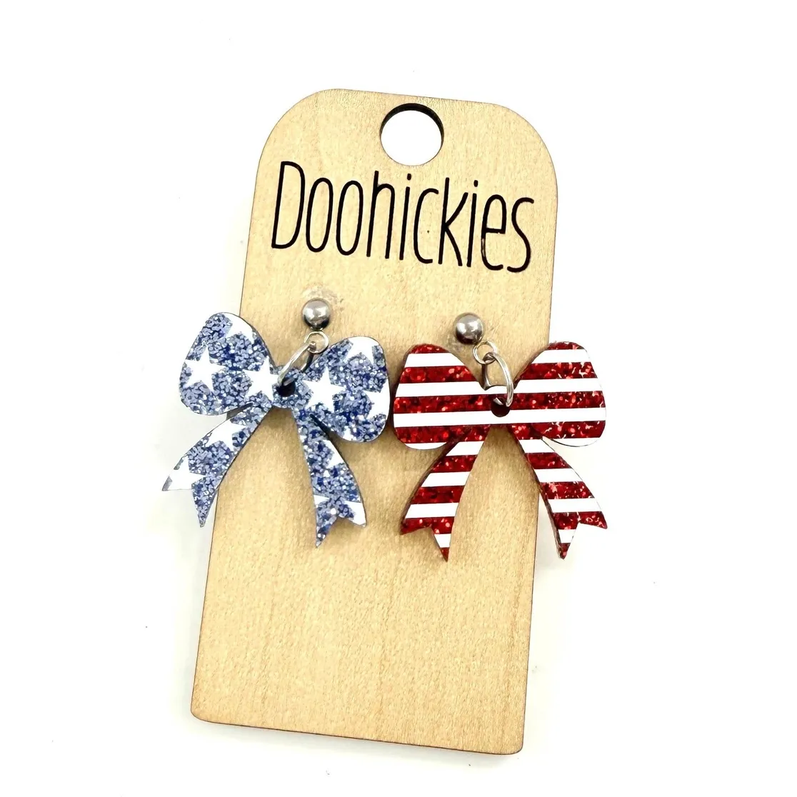 Glitter Stars &amp; Stripes Bow Earrings