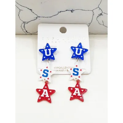 Star USA Letter Earrings
