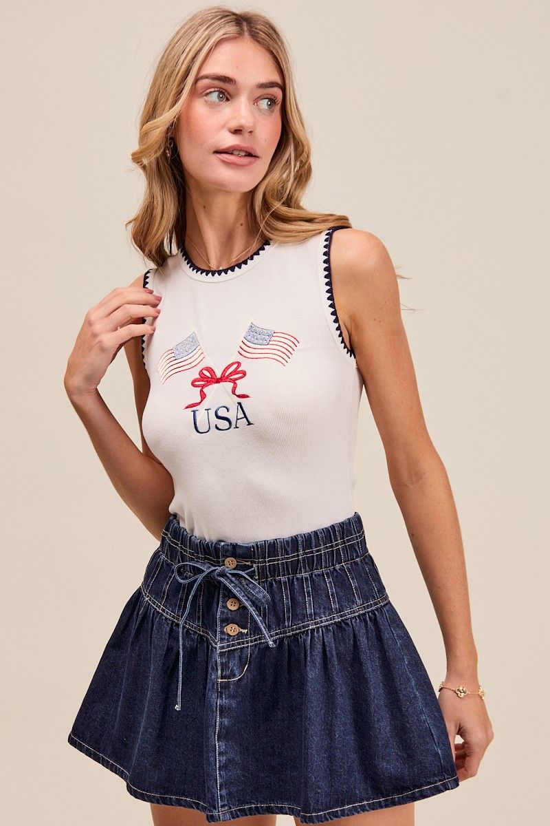 American Flag Embroidered Tank