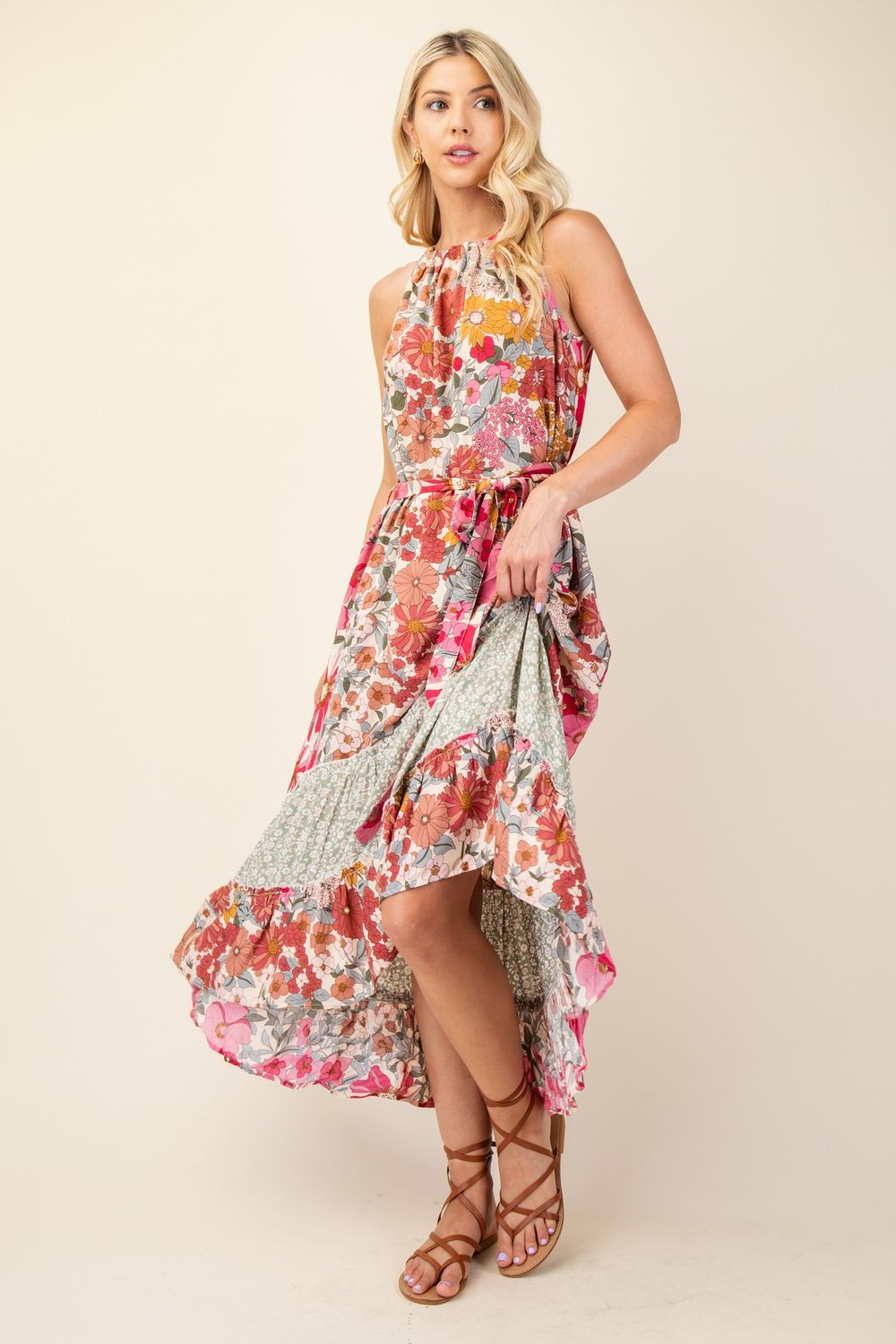 Floral Print Halter Maxi Dress