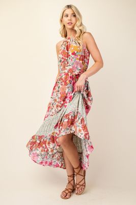 Floral Print Halter Maxi Dress