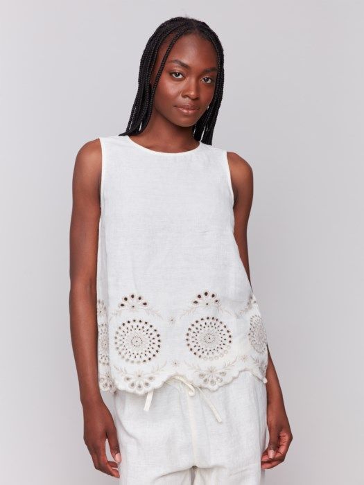 Linen Top with Eyelet Embroidery