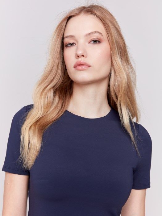 Super Stretch Top Double Clothe Knit, Color: Navy, Size: Small