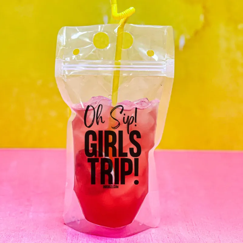 Reusable Drink Pouch - Oh Sip, Girls Trip! - 8 Pack + Straws