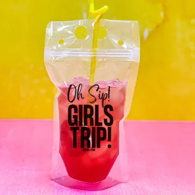 Reusable Drink Pouch - Oh Sip, Girls Trip! - 8 Pack + Straws