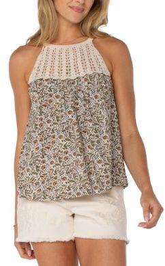 Sleeveless Woven Halter with Crochet