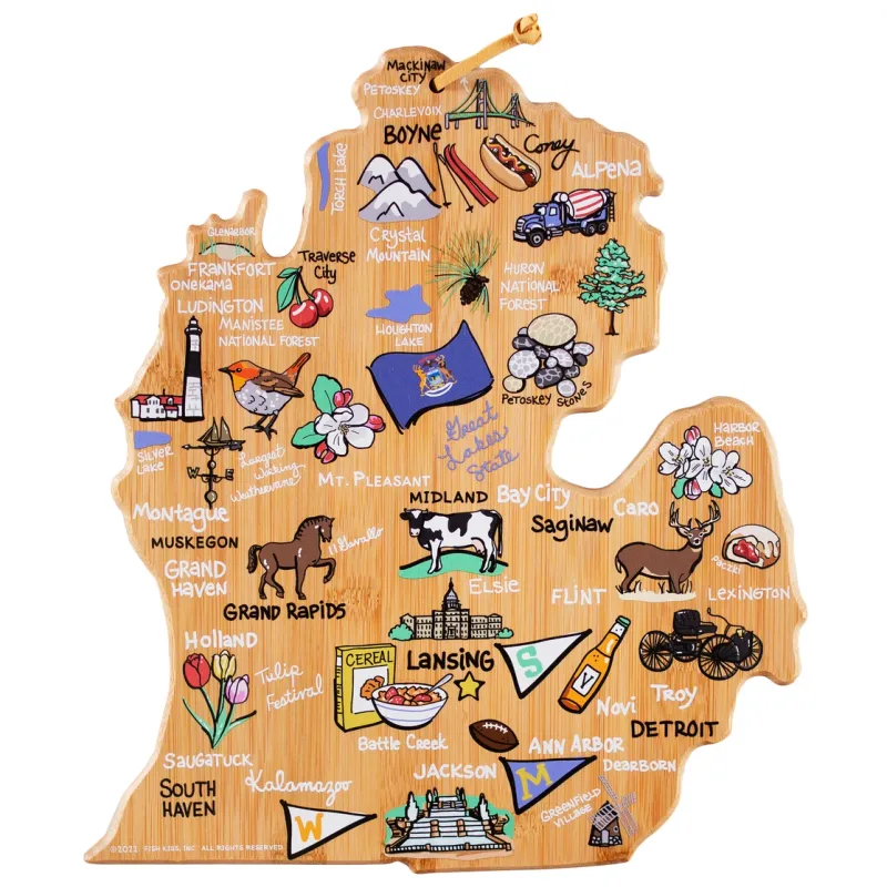 Michigan (Mitten) Cutting Board with Artwork By Fish Kiss