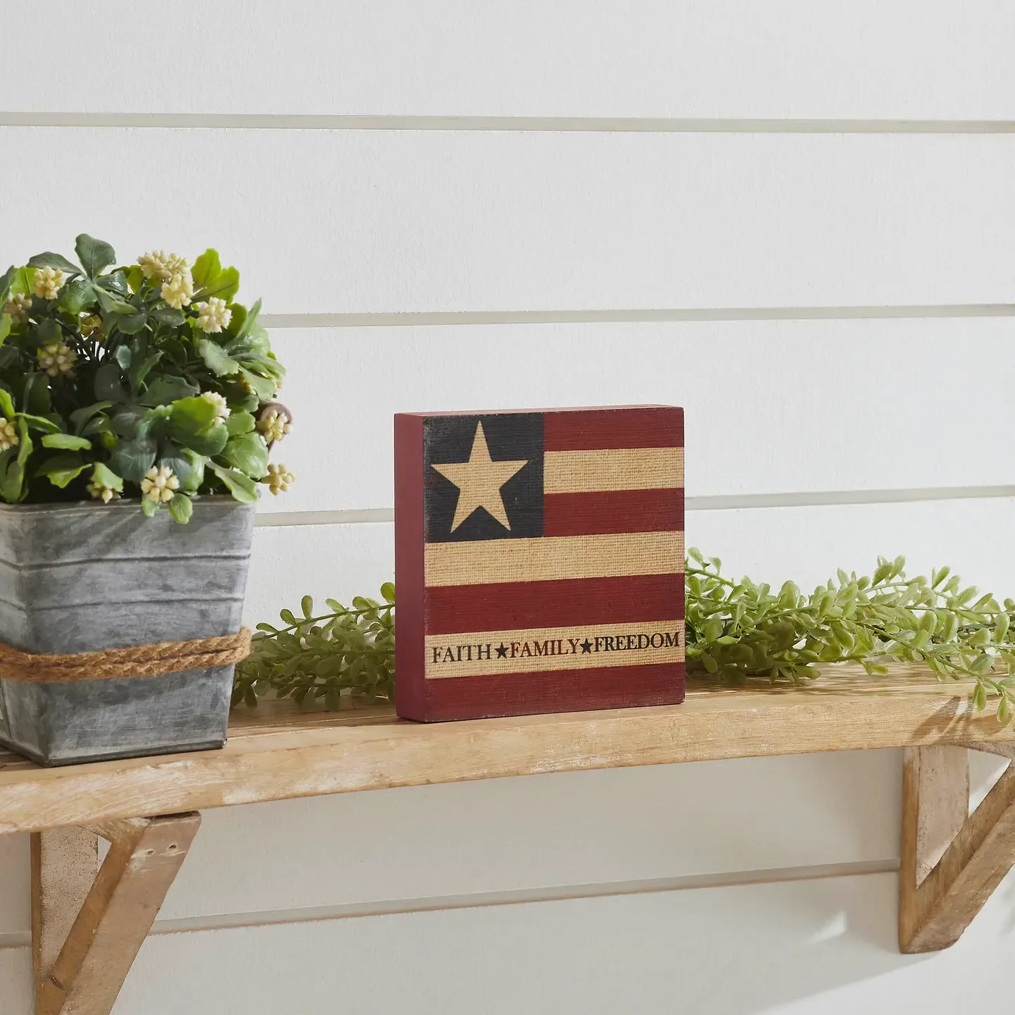 Faith Family Freedom On Flag Mdf Block Sign