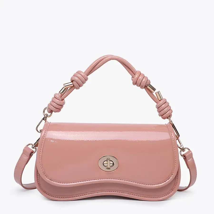 Osaka Twist-Lock Structured Crossbody w/ Knotted Straps Nude