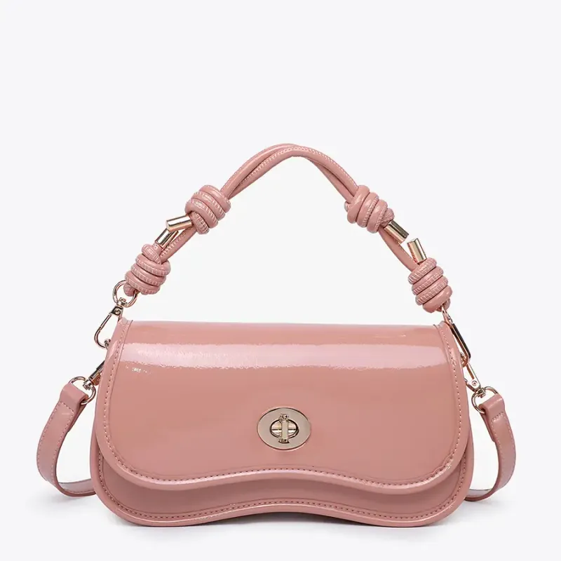 Osaka Twist-Lock Structured Crossbody w/ Knotted Straps Nude