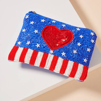 USA Heart Beaded Coin Pouch