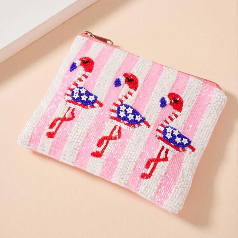 USA Flamingos Beaded Coin Pouch