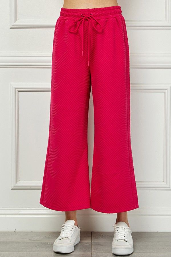 Quilted Cropped Wide Pants, Size: SMALL, Color: BARBIE PINK