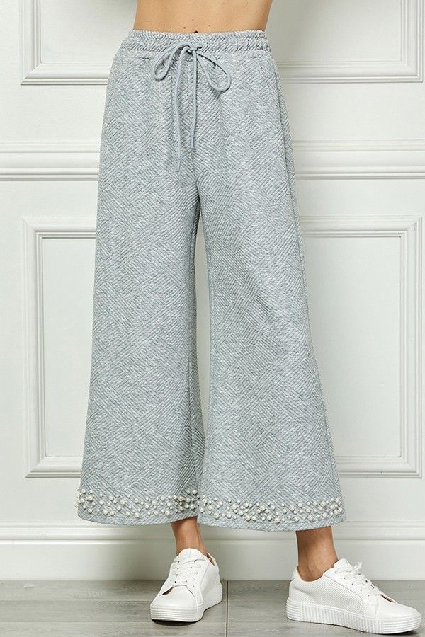 Pearl Detail Quilted Cropped Pants
