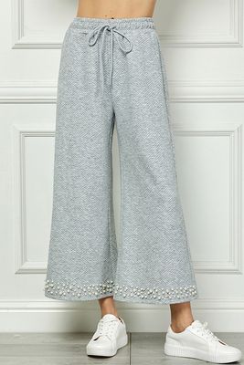 Pearl Detail Quilted Cropped Pants