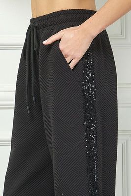 Sequin Trim Quilted Cropped Pants